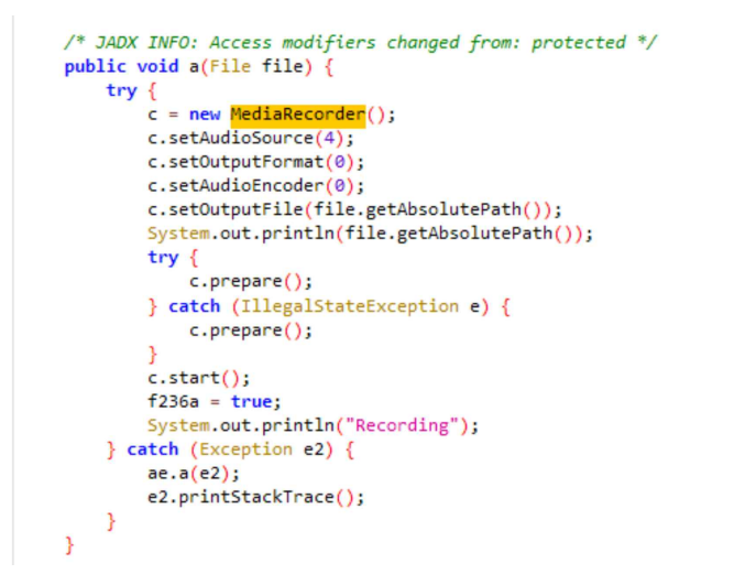 그림 11. 해당 APK의 녹음 기능