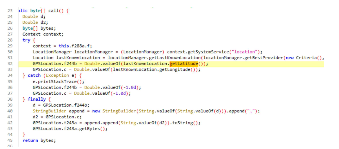 그림 12. 해당 APK의 기기의 위치 정보 수집