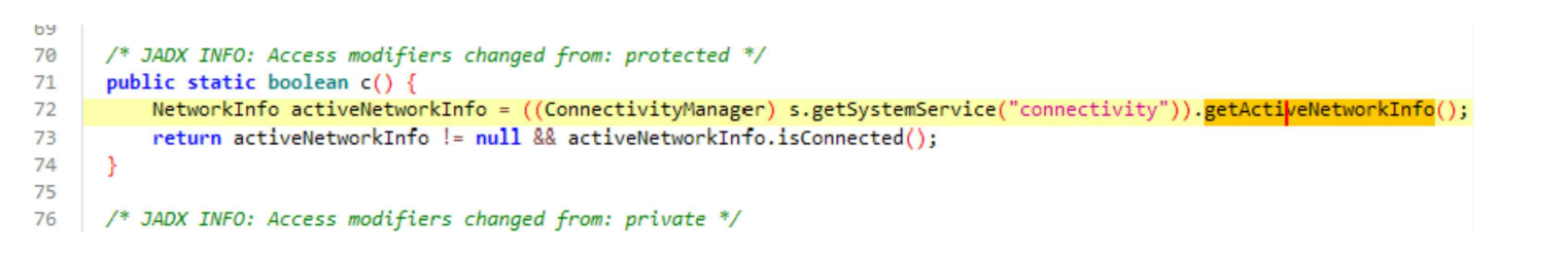 그림 13. 해당 APK의 기기의 네트워크 연결 여부 확인