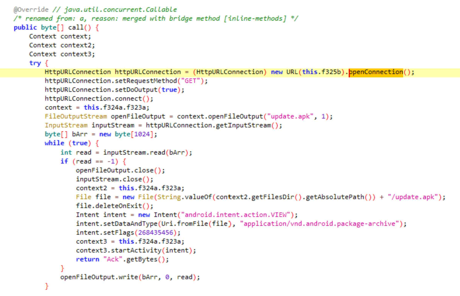 그림 14. 해당 APK의 URL 연결 & 다운로드
