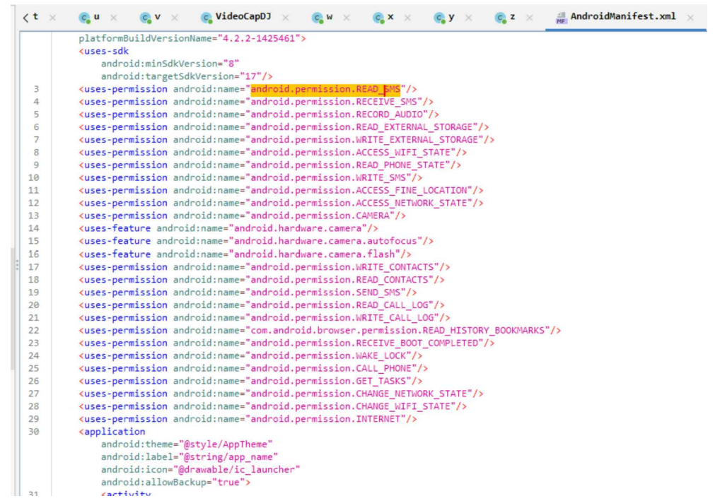 그림 4. 해당 APK의 과도한 권한 요청