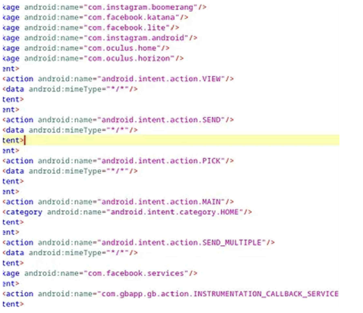 그림 42. 해당 APK의 타 인기 앱 정보 요청 권한(1)