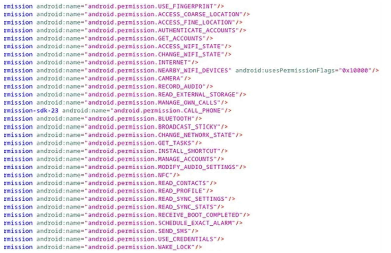 그림 45. 해당 APK의 과도한 권한 요청(2)