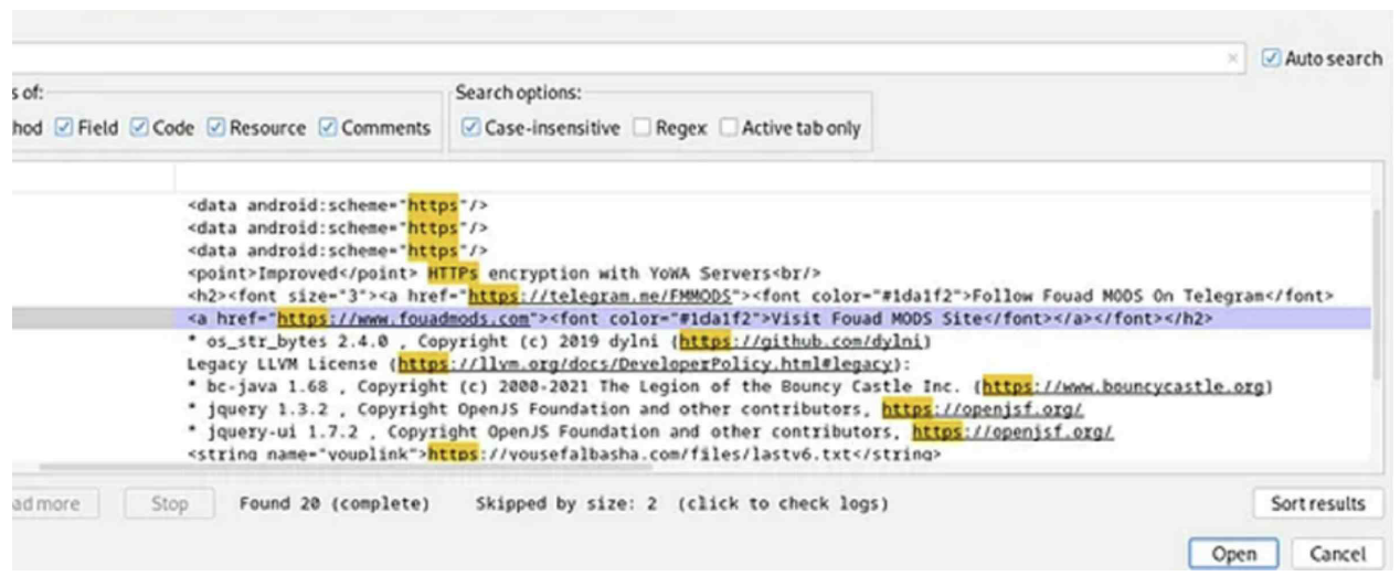 그림 46. 해당 APK 개발자와 관련된 웹사이트와 텔레그램 사이트