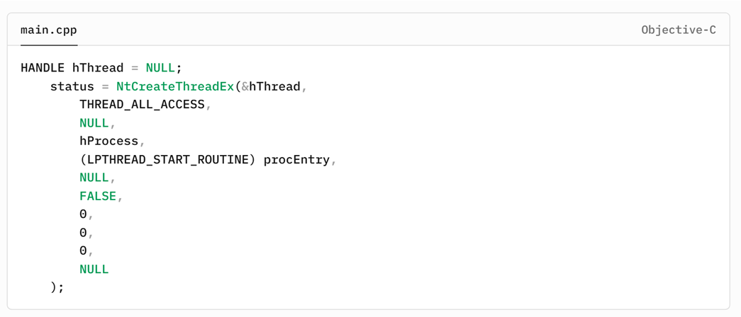 그림 32. 원격 스레드 생성 후 EP에서 실행 시작