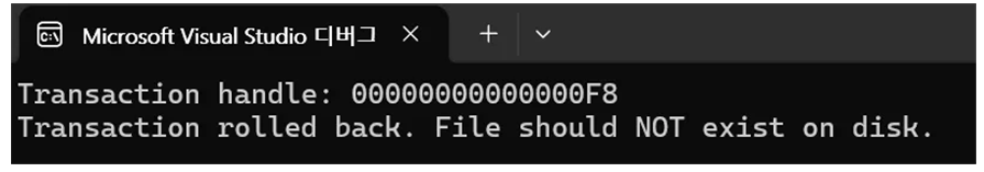그림 49. TxF 실습 코드 예제 정상 실행 결과창