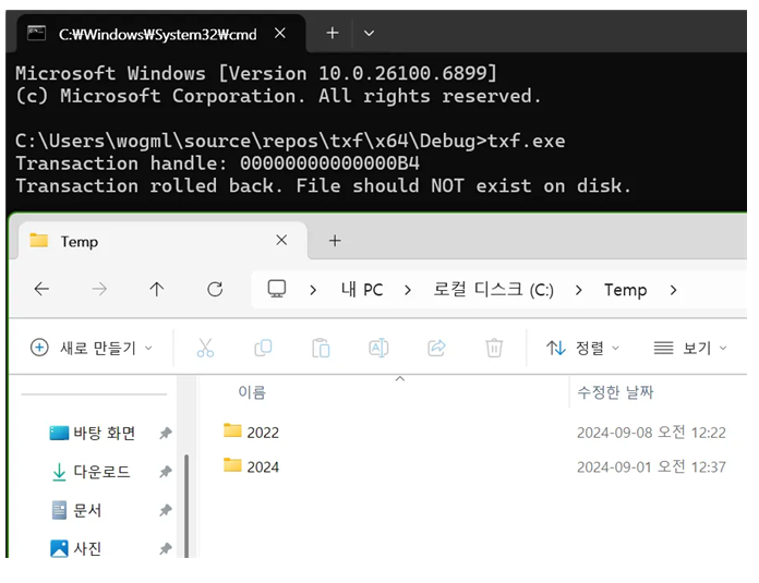 그림 50. exe 파일 실행 후 롤백되어 디스크에 파일이 존재하지 않는 모습