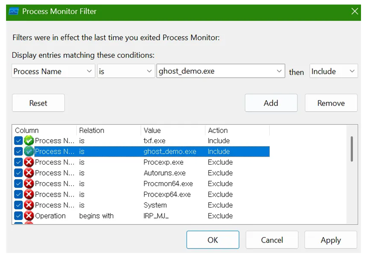 그림 64. ghost_demo.exe 로그 필터링