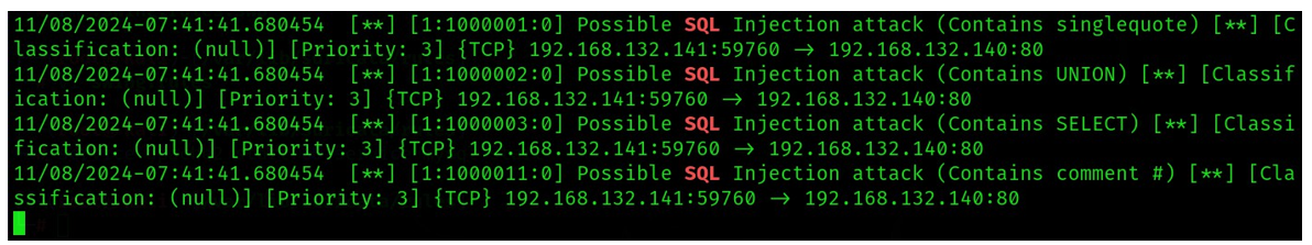 그림 26. Suricata fast.log SQL Injection 탐지 결과)