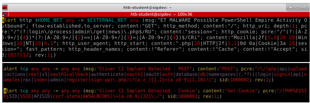 그림 27. Suricata 악성 행위 탐지 룰(PowerShell Empire 및 Sliver C2)