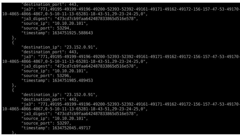 그림 29. Suricata JA3 기반 TLS 트래픽 로그