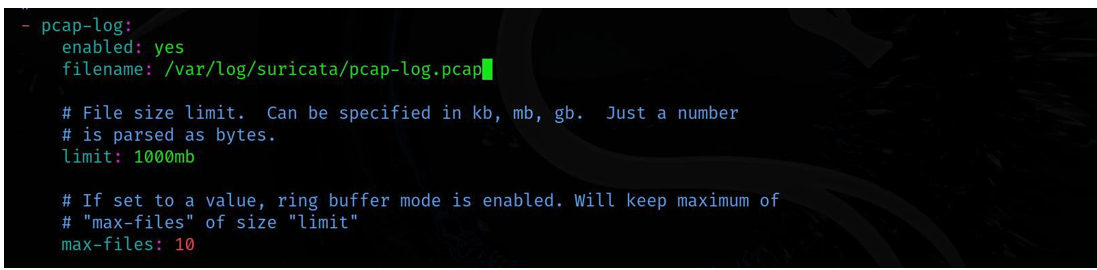 그림 33. Suricata pcap-log 설정