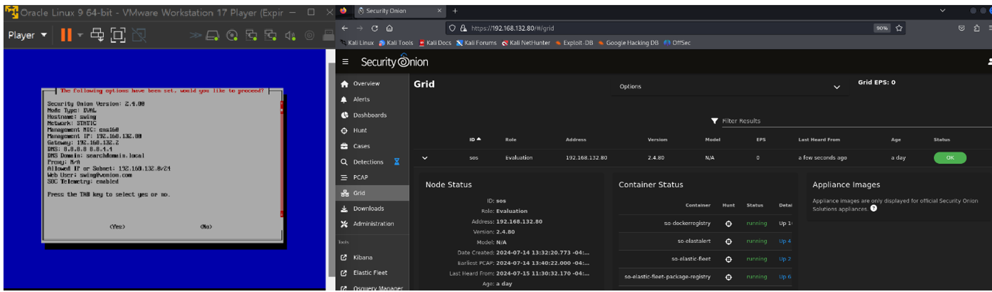 그림 38. Security Onion 설치 완료 및 웹 콘솔 확인