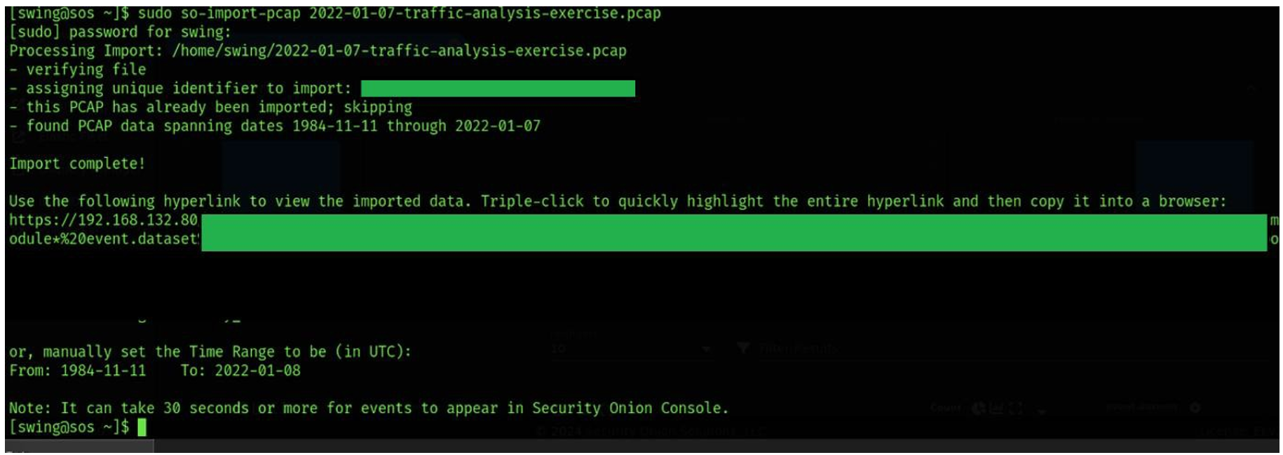 그림 39. Security Onion so-import-pcap을 이용한 PCAP 파일 분석