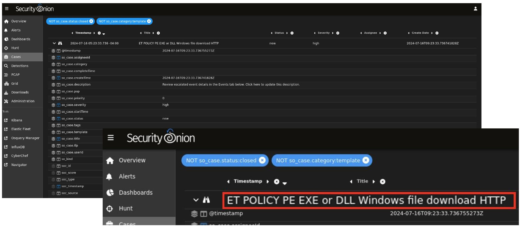 그림 45. 의심스러운 EXE/DLL 파일 다운로드 탐지 (HTTP 기반)