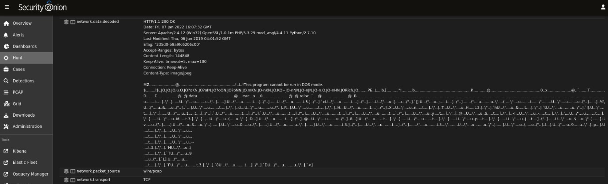 그림 46. JPEG 위장 Windows 실행 파일 탐지