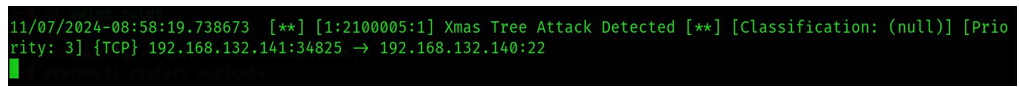 그림 22. Suricata Xmas Tree Attack 탐지 로그