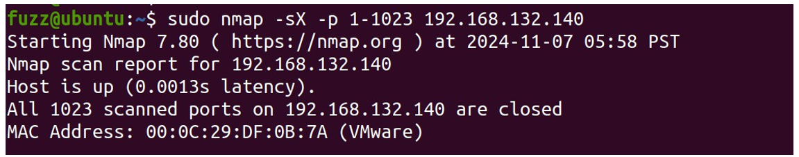그림 21. Nmap Xmas 스캔 실습 결과