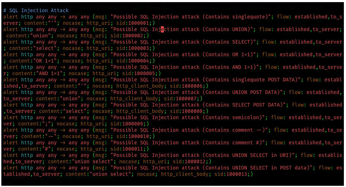 그림 23. SQL Injection 탐지 룰 모음)