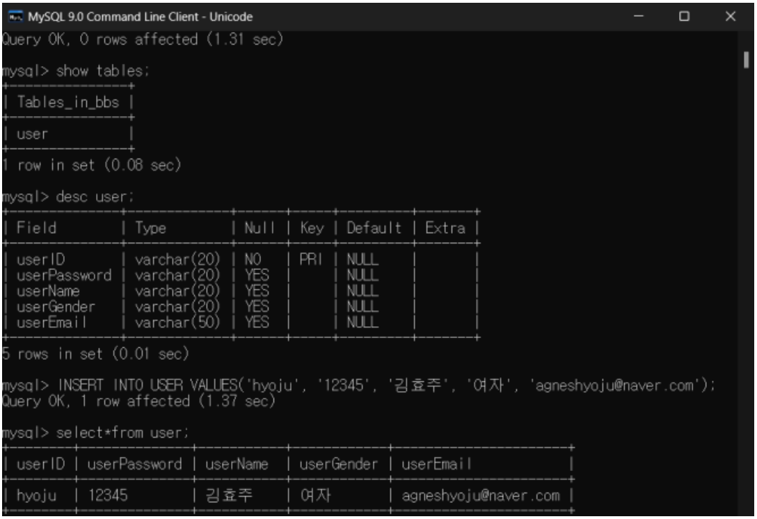 그림 4.회원 DB 구축 화면