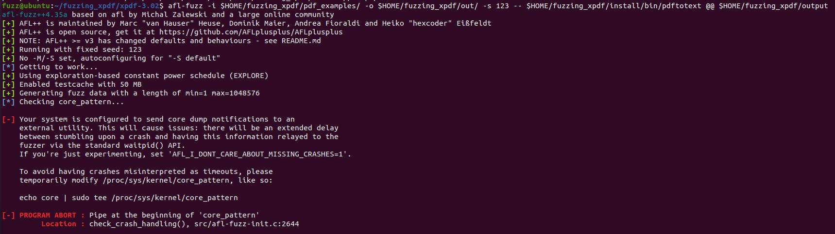 그림 13. 퍼징 실행 시 오류 화면 1