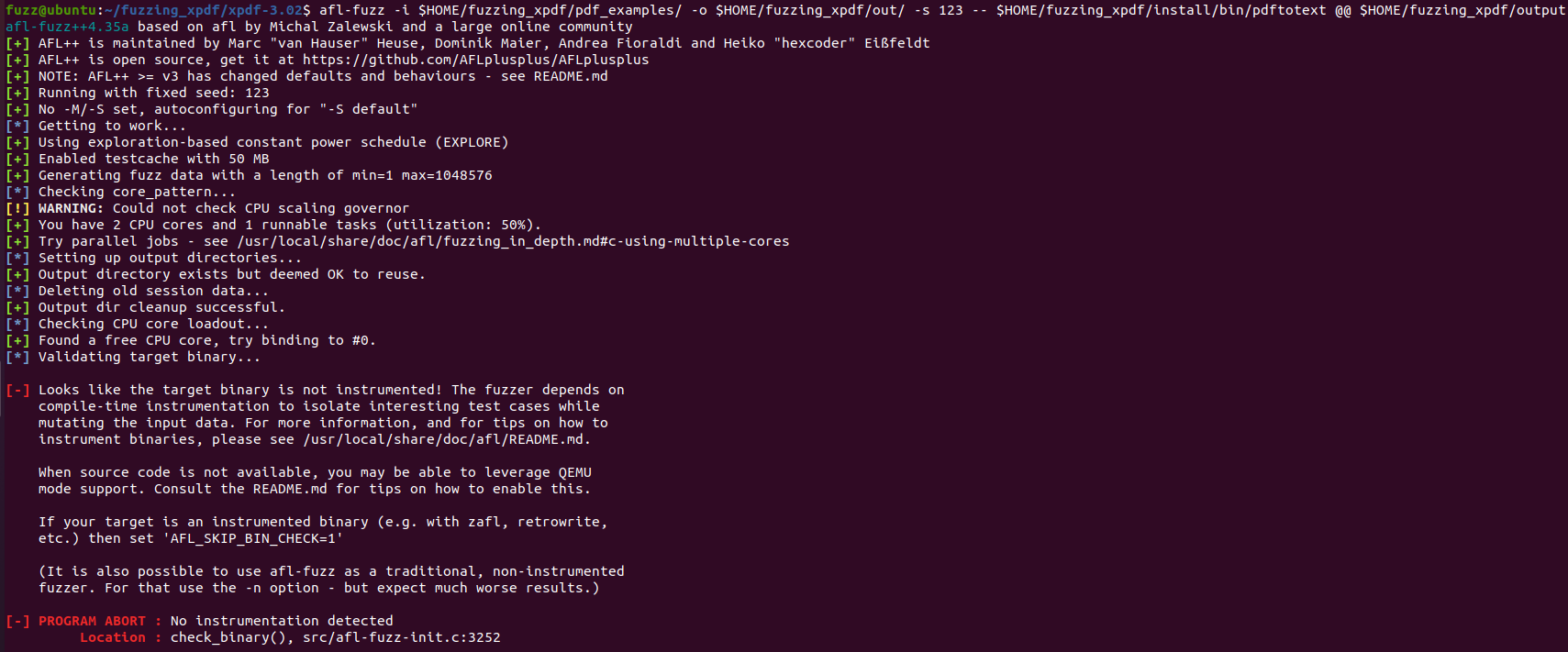 그림 14. 퍼징 실행 시 오류 화면 2