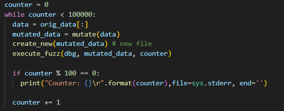 그림 8. Fuzzer 구현 – 반복 루프 코드