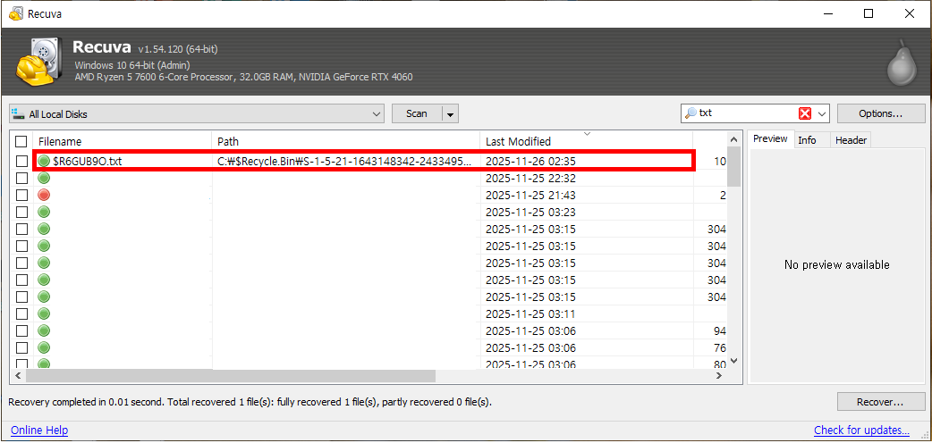 그림 10. [Recuva가 찾아낸 $R 파일]