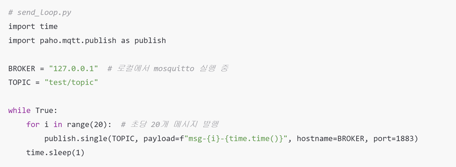 그림 14. [퍼블리셔 코드 send_loop.py 주요 내용]
