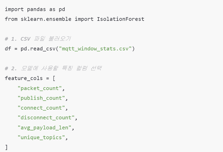 그림 25. [Isolation Forest 학습 코드 주요 부분 1]