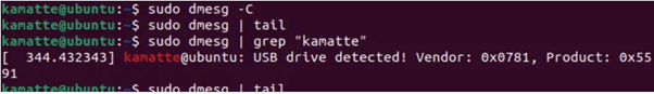 그림 19. 모듈 자동 로드 및 grep 명령어를 통한 USB 감지 로그 메시지 확인