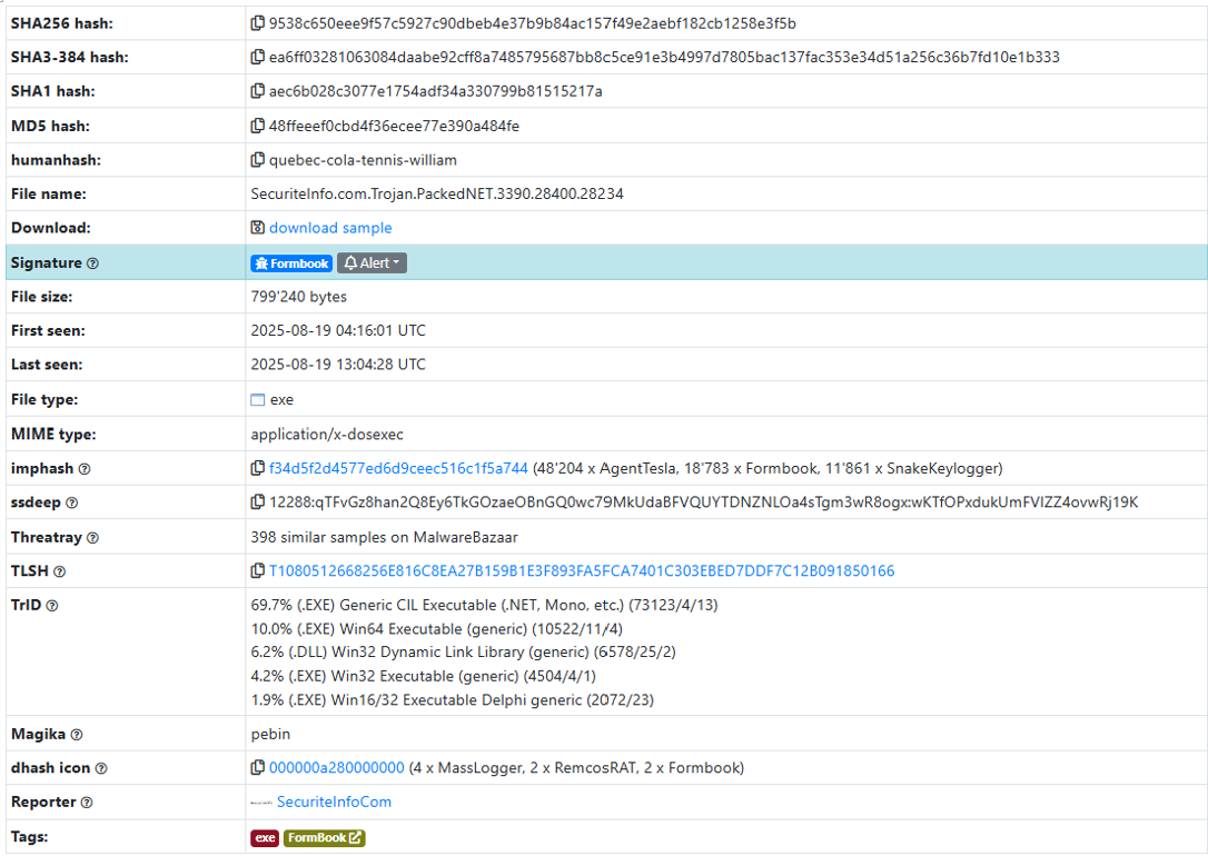 그림 21. FormBook 악성코드 샘플 다운로드