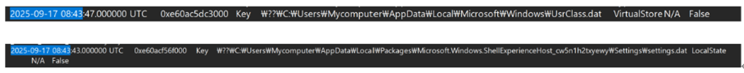 그림 65. registry.printkey 출력 결과
