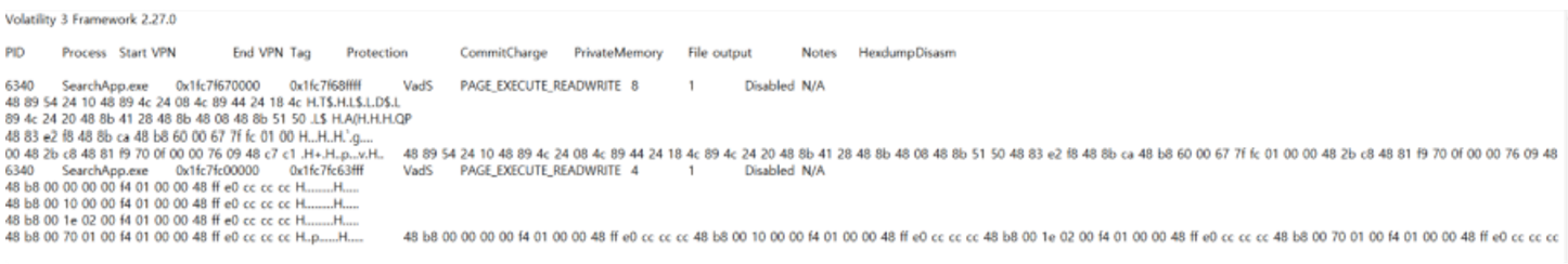 그림 66. malfind 출력 결과