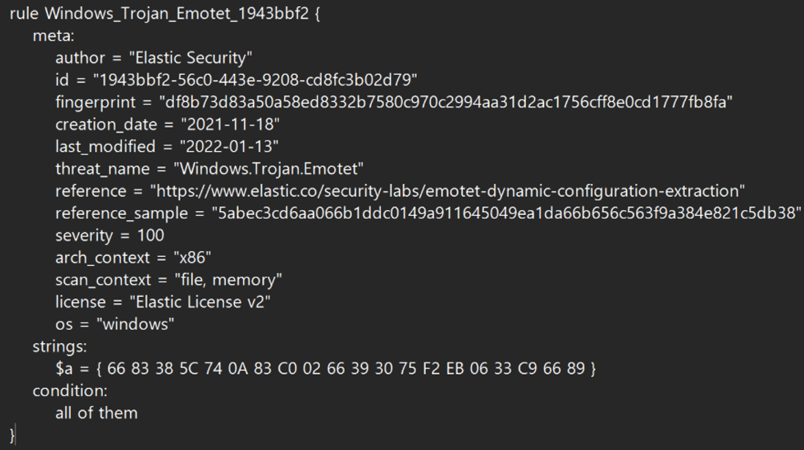 그림 74. Emotet 탐지 YARA룰 스크립트