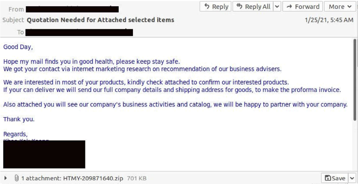 그림 81. Agnet Tesla 피싱 이메일 예시