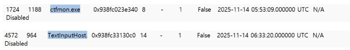 그림 85. 메모리 덤프에서 확인된 프로세스 목록