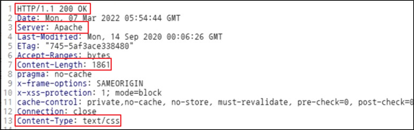 그림 5. HTTP 응답 헤더