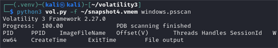 그림 20. python3 vol.py -f ~/snapshot4.vmem windows.psscan